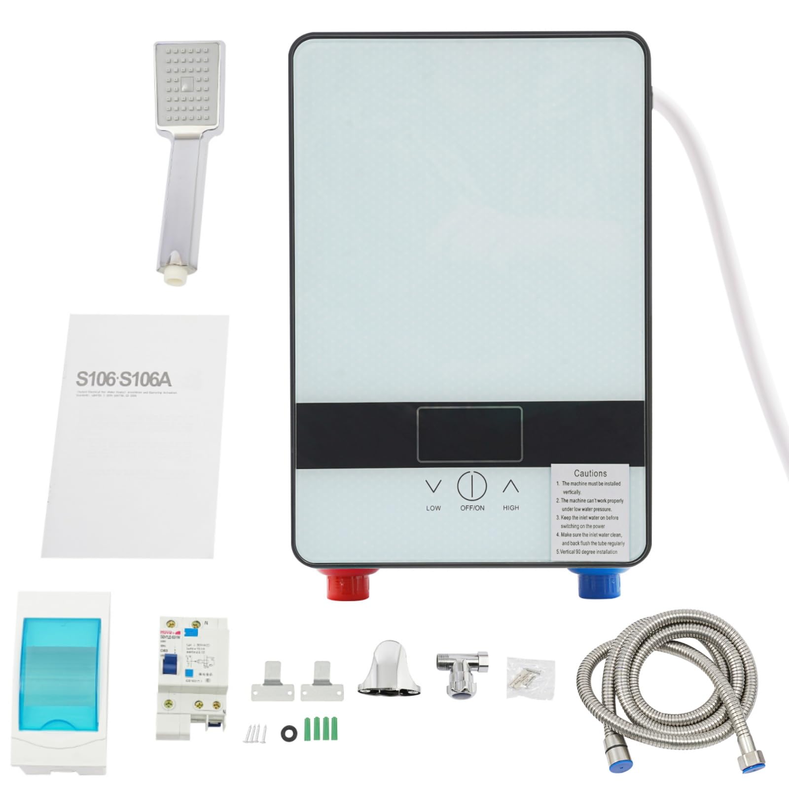 Elektronischer Durchlauferhitzer, 6500W Instant Warmwasserbereiter mit Dusche LED Temperaturanzeige & Handbrause Duschset, Sofort Durchlauferhitzer Küche für Badezimmer Küche