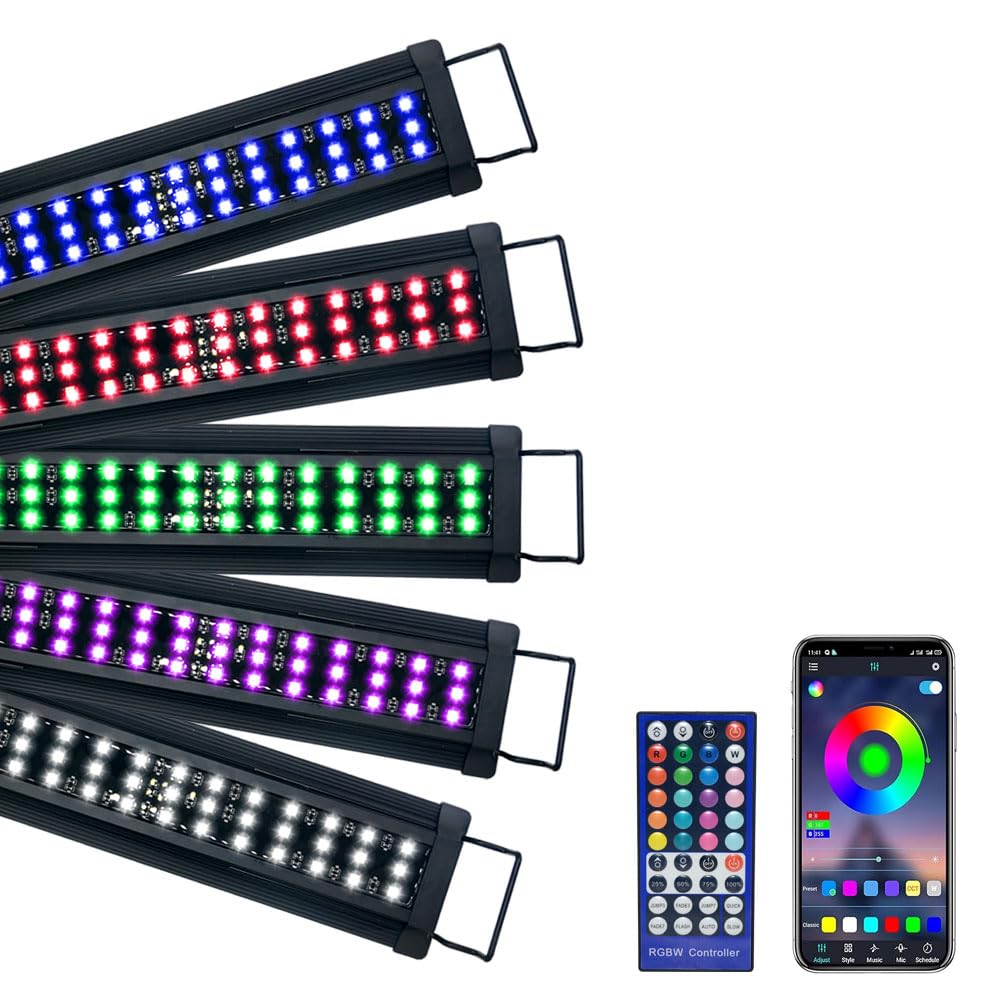 VARMHUS Lámpara LED acuario con control remoto y aplicación, resistente al agua IP68, múltiples luces y 10 modos de brillo, de espectro completo para acuarios de agua dulce (60-80CM)