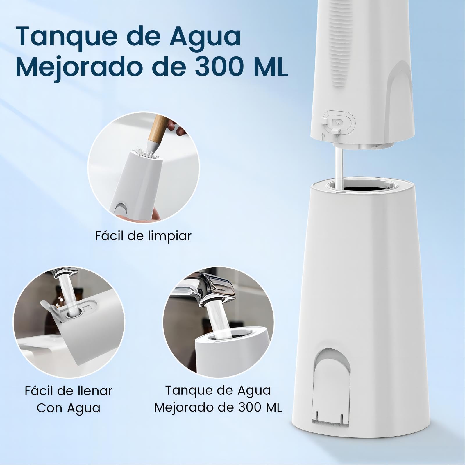 Irrigador Bucal Portatil, Vimmk Irrigador Dental Inalámbrico Profesional 8 Boquillas 5 Modos, IPX7 Impermeable 300ML USB-C Recargable Para Limpieza Dientes, Para el Hogar y los Viajes (Blanco)