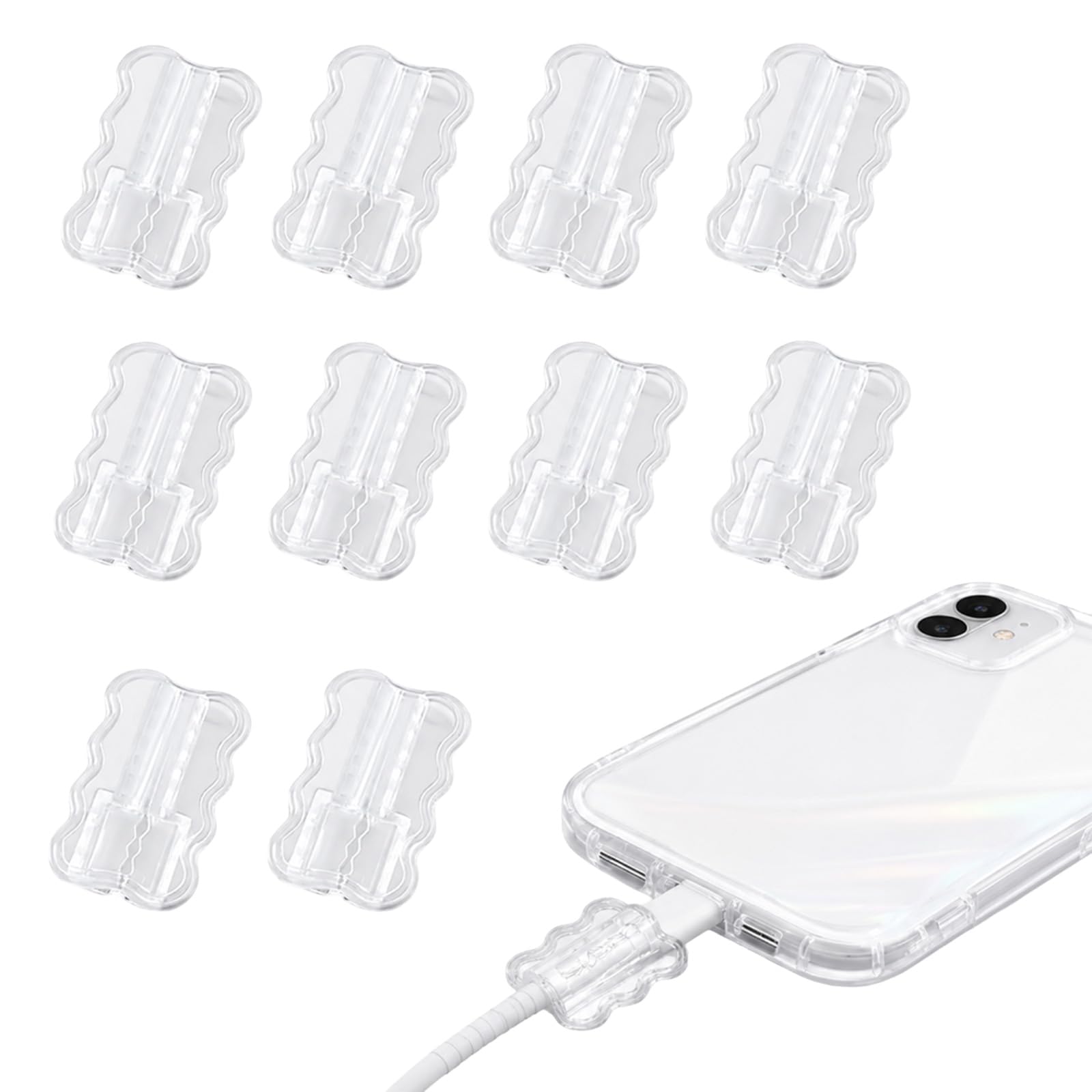 QIHAWN 10Pcs Clear Dual Wave Charger Cable Protectors for Phone Cables