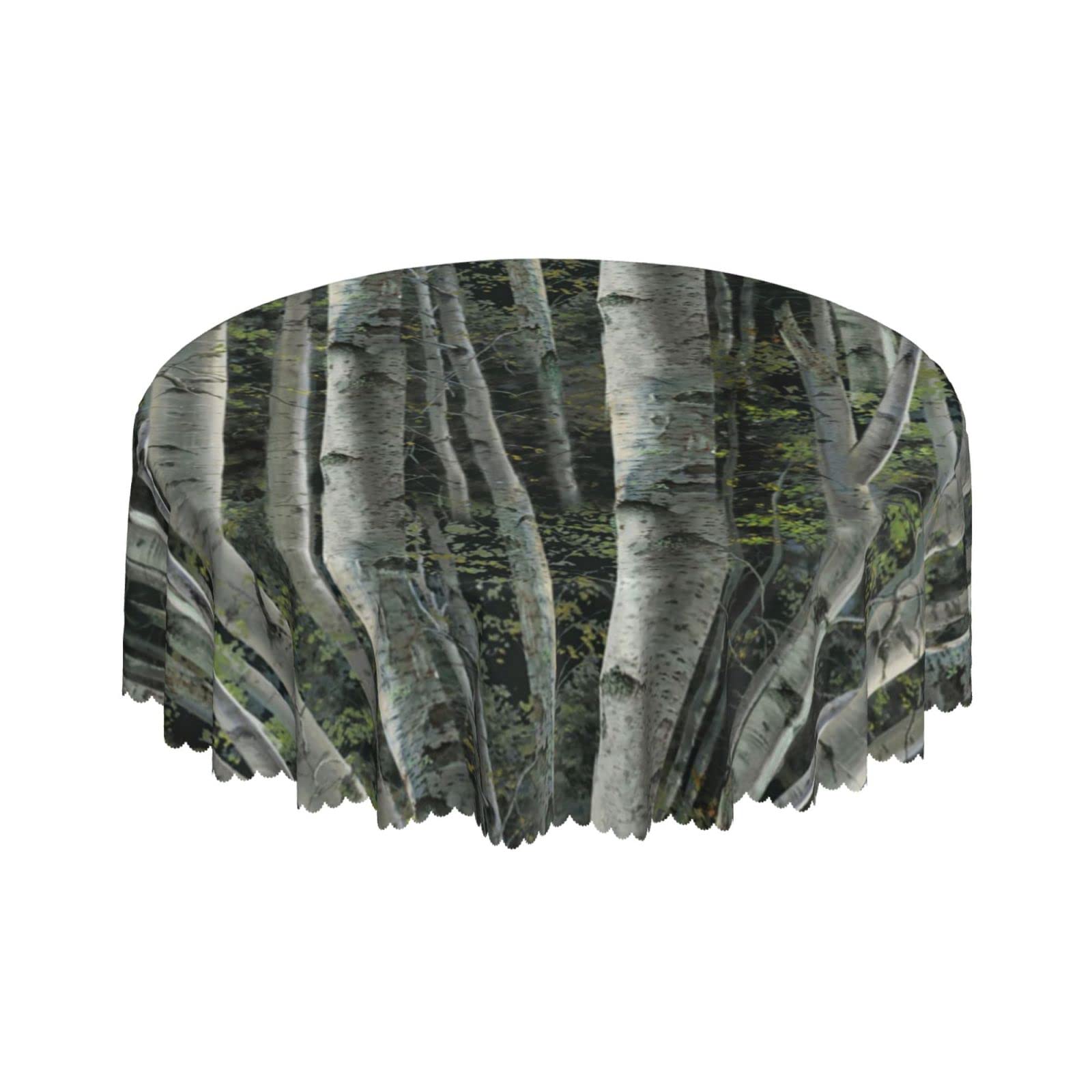Lsjuee Birch Camouflage Round Tablecloth 60 Inch Printed Washable Tablecloth for Dining Party Holiday Fall Home Decorative