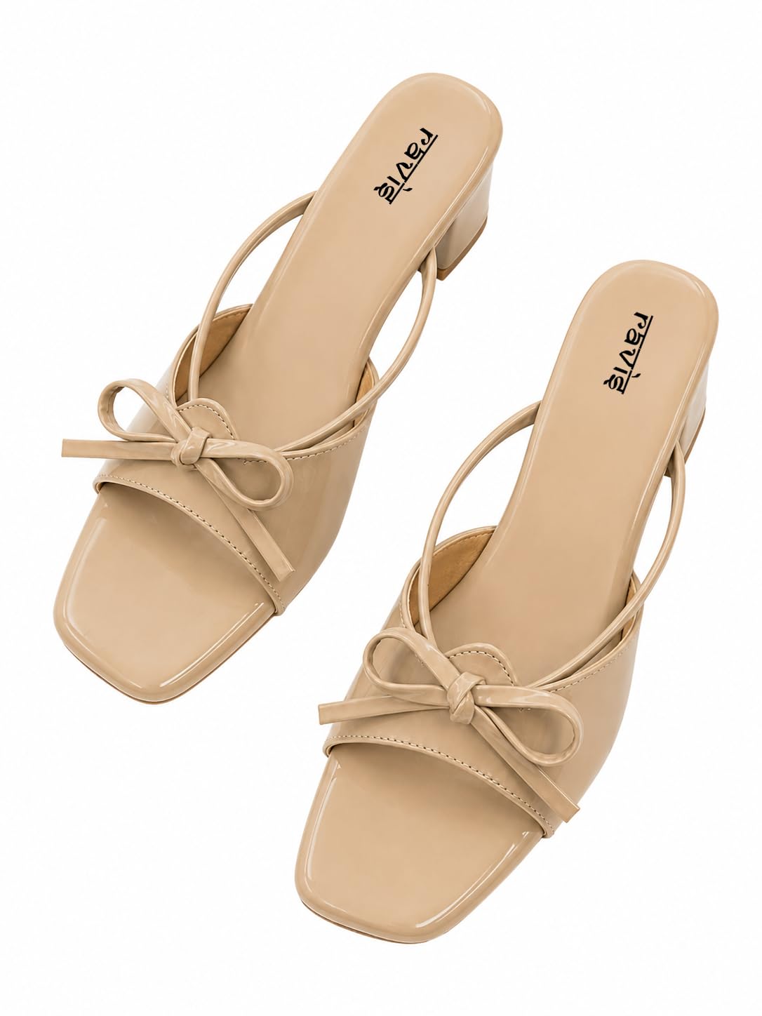 ravis Women’s Bow Detail Square Toe Slip-On Block Heel Sandals-picture-2