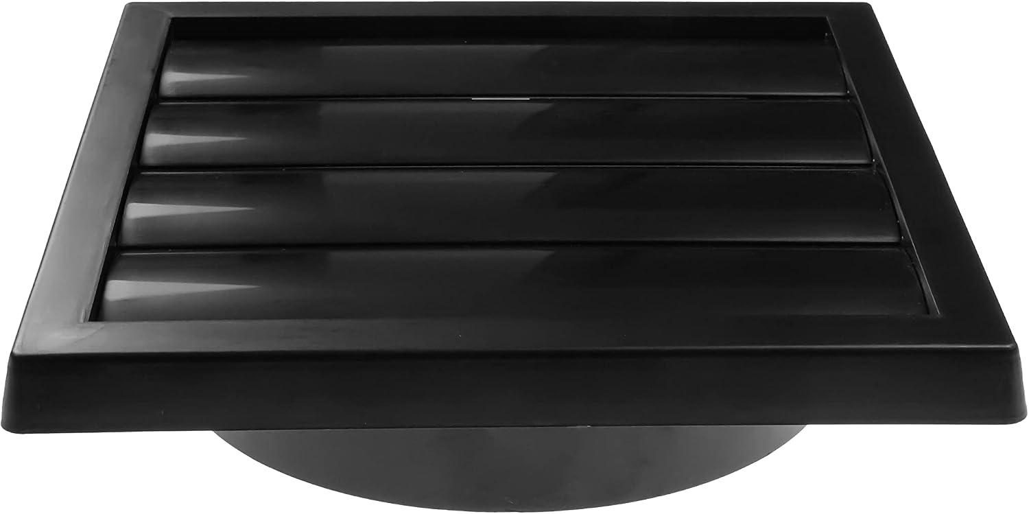 Vent Systems 6" Inch Black Exhaust Vent Cover - Dryer Vent Hood - Louvered Dryer Duct Vent Cover - Vent Hood Cap - One-Directional Plastic Air Exhaust Grille - HVAC Louver Grill for Exterior Use