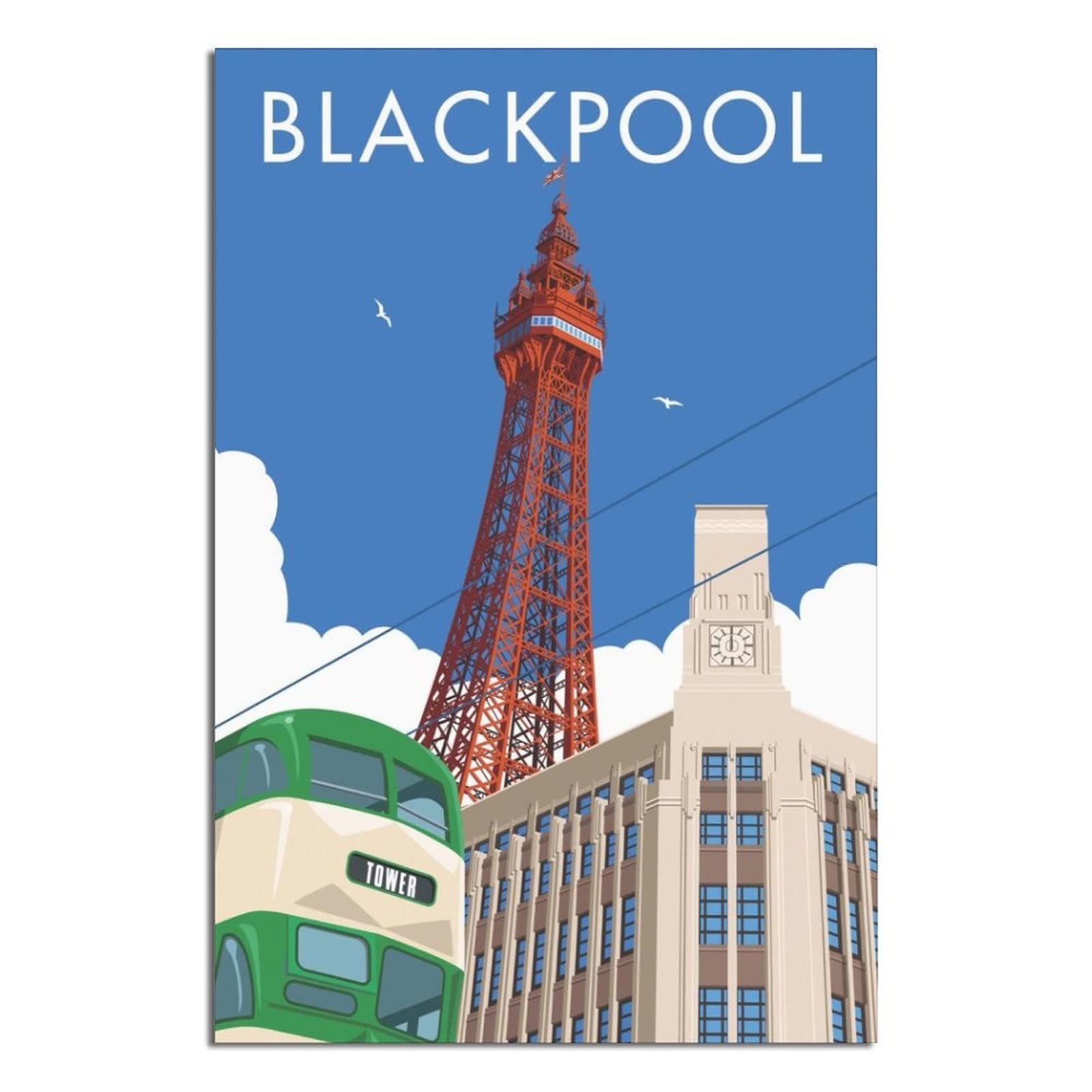 Vtgclt Unframe-Style England Blackpool Vintage Travel Posters Tower Bus Canvas Painting Pictures Prints Wall Art For Bedroom Office Decor 08X12inch(20X30cm)