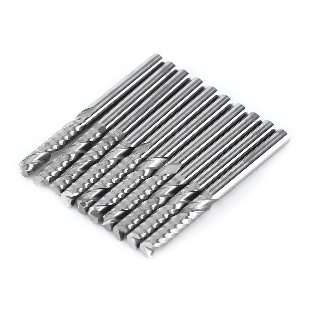 CNC Router Bits Tungsten Carbide 10pcs Single Flute 3mm Spiral End Mill for Engraving Carving Tool