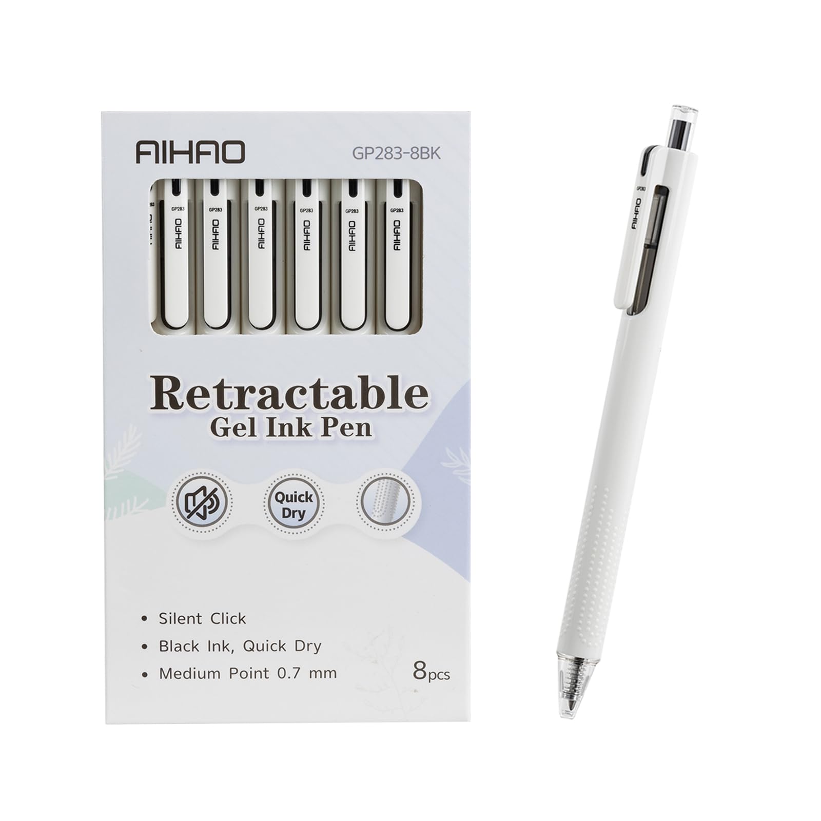 AIHAO Retractable Gel Ink Pens, 8 Pack Black Ink 0.7mm Medium Point
