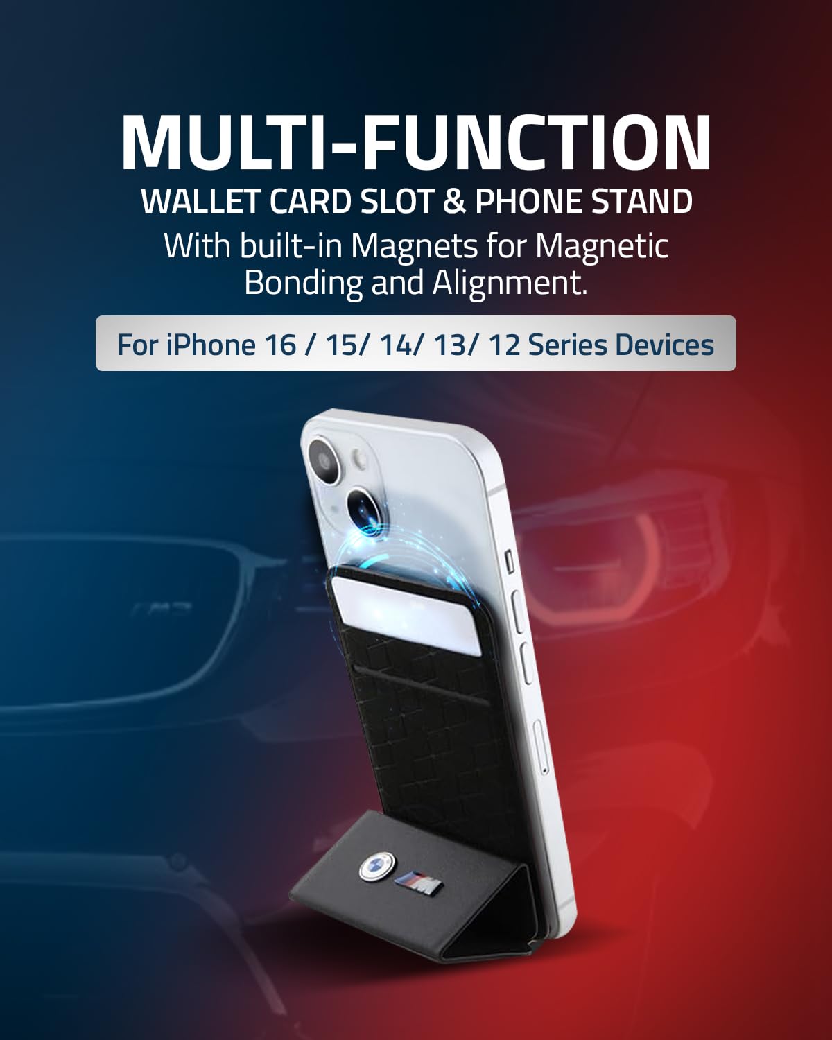 CG MOBILE BMW Wallet Card Slot Stand M Edition Kollektion Kompatibel mit MagSafe (Schwarz)