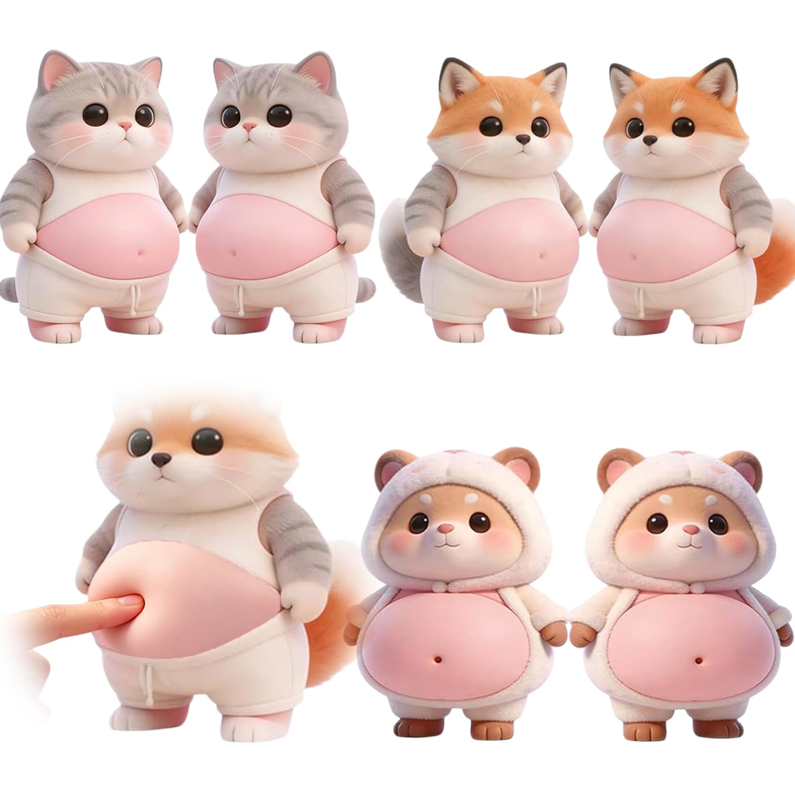 おなかぷにぷにシール 3D 柔らかい おなかシール 癒し お腹ぷにぷに かわいい 立体感 触り心地良い もっちりスクイーズ ステッカー ステッカー デコレーション ドア用 衝突防止 スマホケース飾り 車用飾り DIY用 手帳用 日記帳用 6枚セット 猫-B