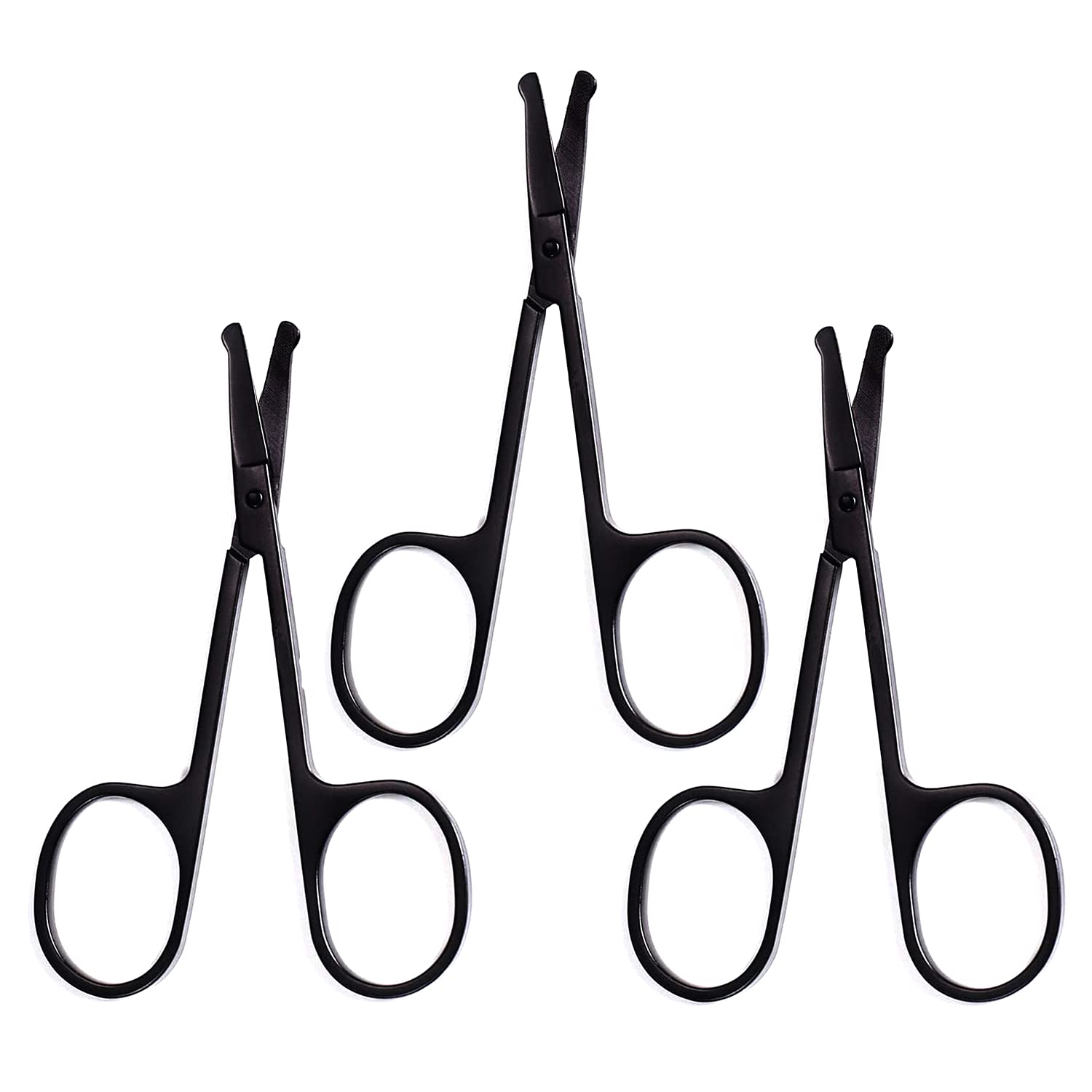 AAProTools 3 Pieces Nose Hair Scissors Rounded Tip Scissors Facial Hair Scissors Stainless Steel Blunt Tip Scissor for Eyebrows, Nose, Moustache, Beard, Grooming (Black)
