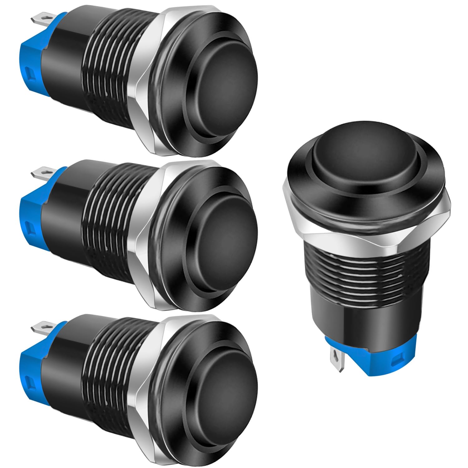 Gebildet 4pcs 12mm Latching Push Button Switch Raised Head Cable Aluminium Alloy 1NO 12V 24V 36V 110V 250V Waterproof IP65 Without LED (Black Shell)