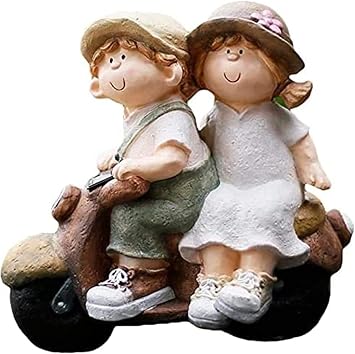 Sculpture Tabletop Desk Decoration Sculpture,Garden Figure Statue Solar boy Girl Female Motorcycle Ornaments Floor Courtyard Accessories