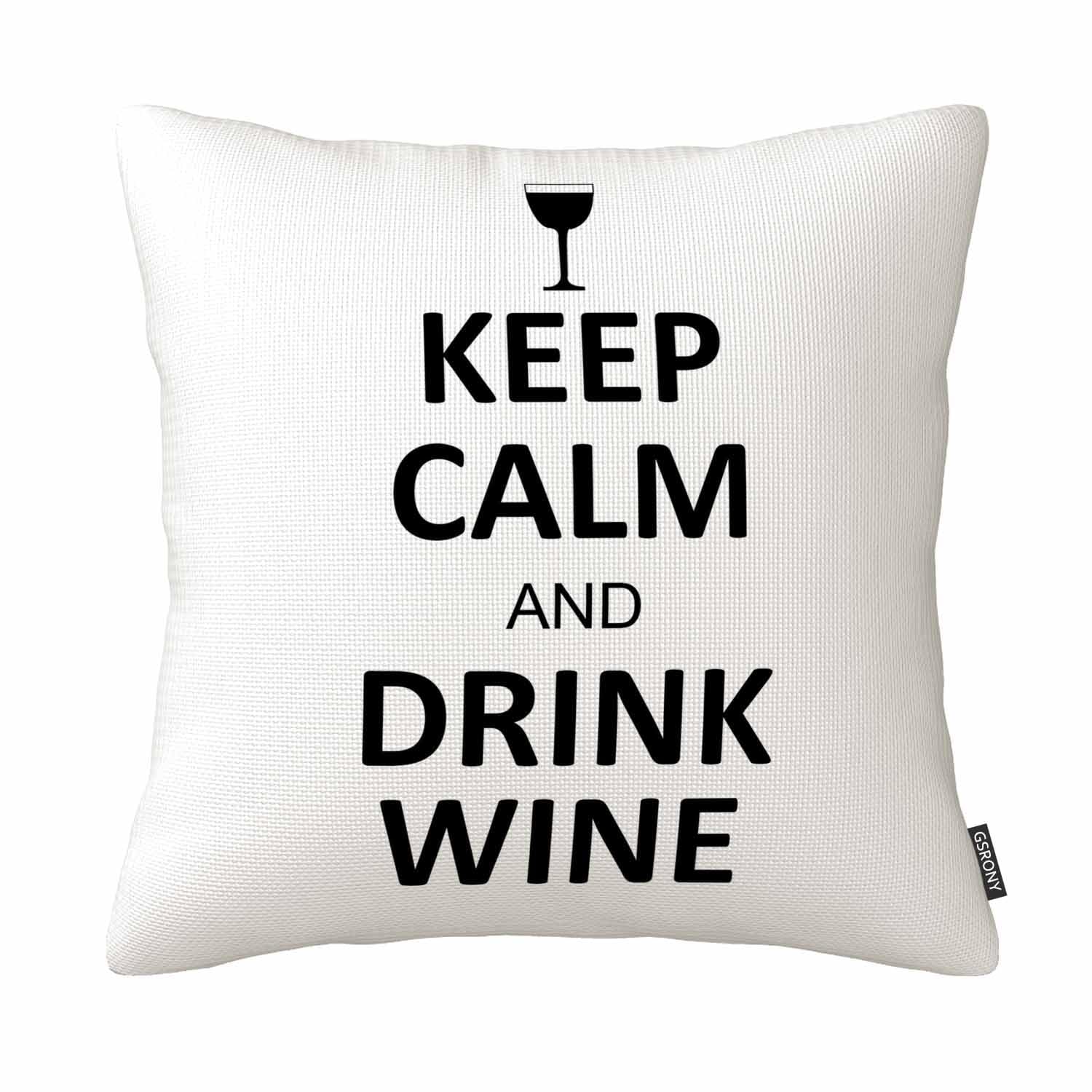Gsrony Blue Keep Calm Throw Pillow Covers Keep Calm And Drink Wine Cushion Pillow Case Home Decor Pillowcase 18X18 Inches