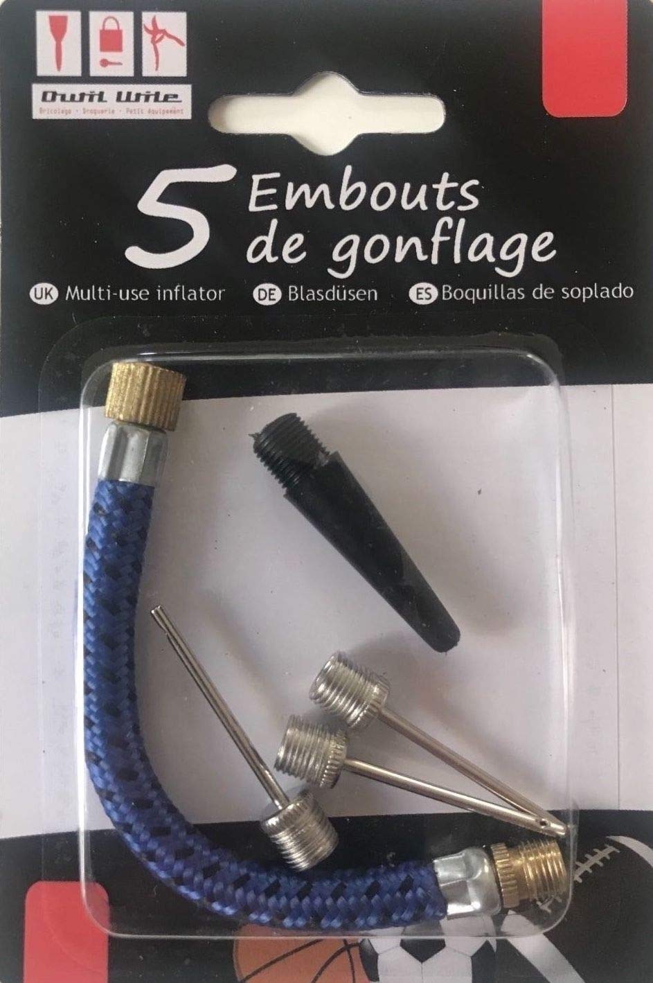 5 Embouts de gonflage pour Pompe Embouts De Gonflage pour Ballons Foot, Basket,Rugby, Handball. Pompe à vélo - compresseur d'air - Sport - Aiguille Adaptateur Vélo Pneu Ballon Pompe Kit