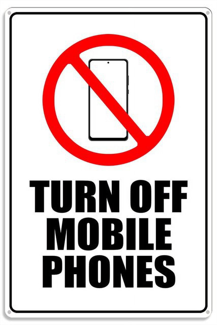 peiyeety Turn Off Mobile Phones Metal Sign with Symbol Aluminum Uv Printed 4 Pre-Drilled Holes 12x16 Inches