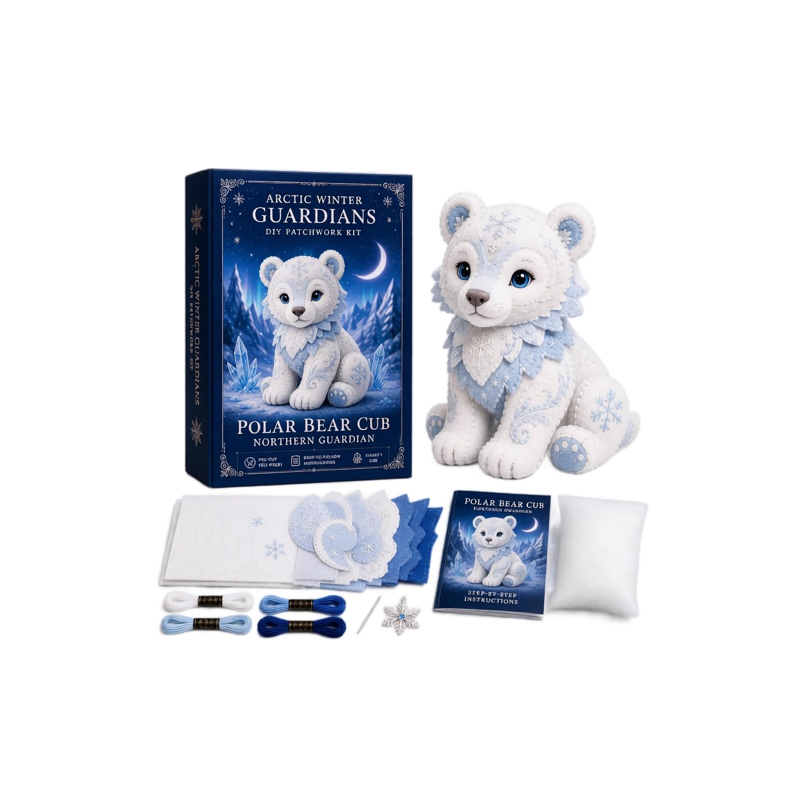 Arctic Winter Guardians DIY Patchwork Kit, Felt Animal Sewing Kit for Beginners, 3D Stuffed Animals Mythical Creature, Pre-Cut Handmade Craft Kit for Home Decor & Creative Gift (#N)