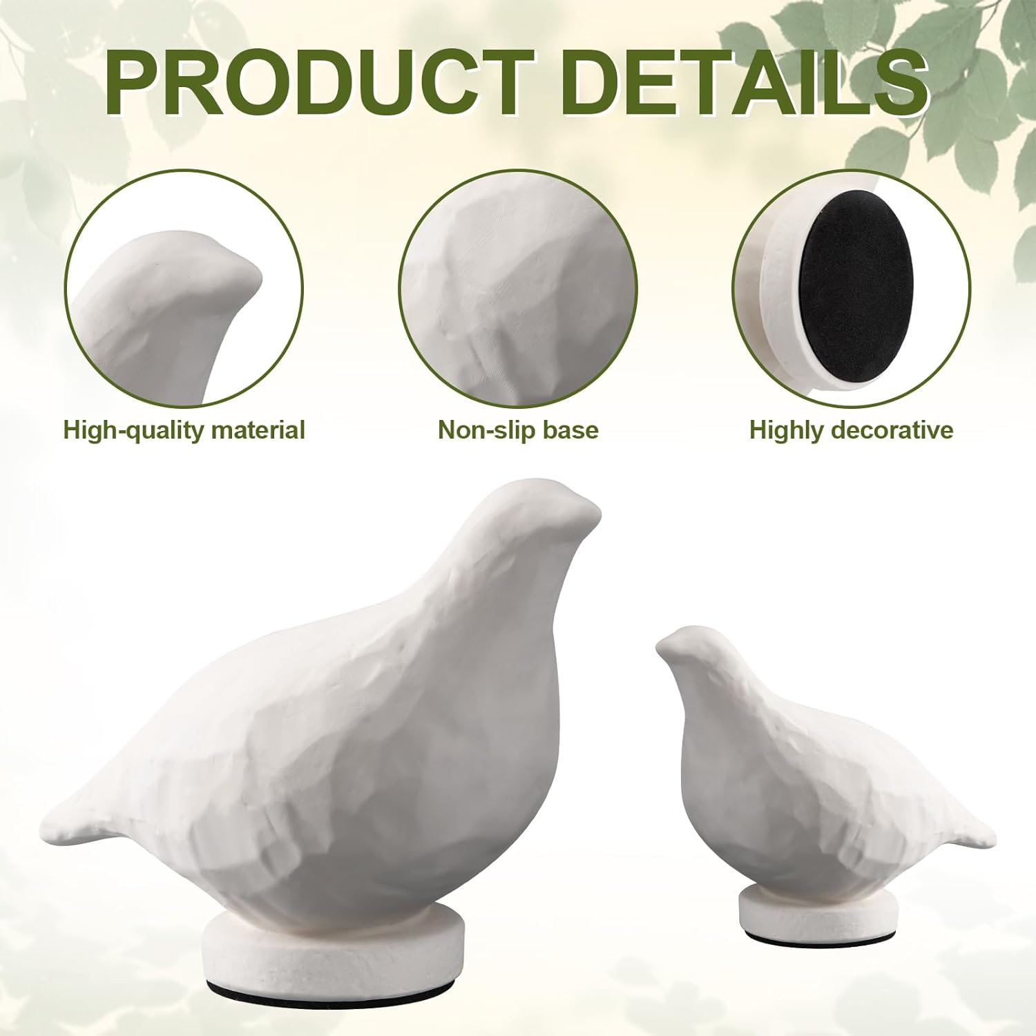 AceOrbit Set of 2 Large Bird Decor Big White Terracotta Bird Statue Figurine 11.8'' 6.7'' Birds Sculpture for Home Decor Boho Decorative Ornaments Gifts for Spring Bedroom Cabinets Table Desktop Shelf