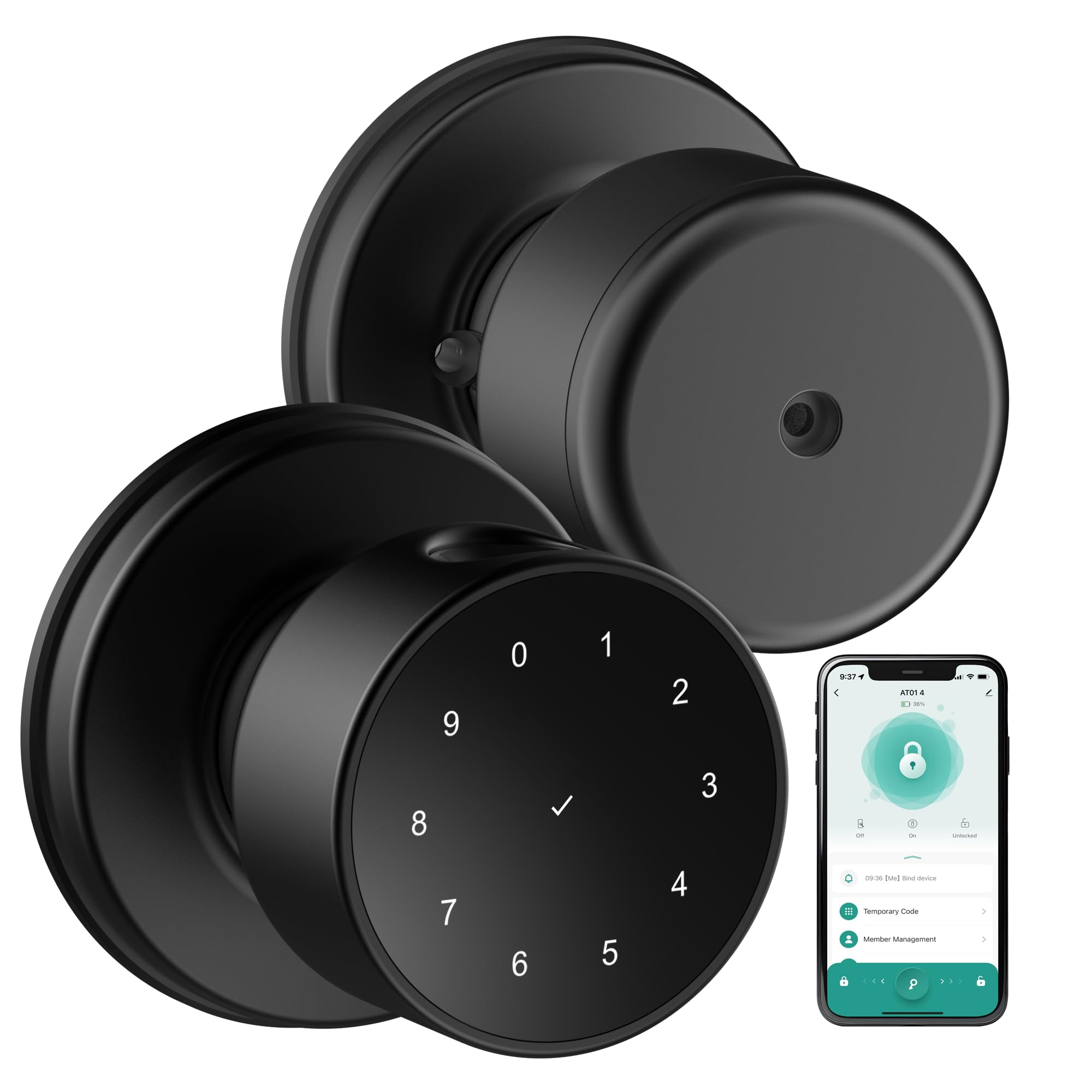 Photo 1 of ADWUMAONG 5-in-1 Smart Fingerprint Door Knob with Keypad, Bluetooth/APP Control, Keyless Entry Door Lock, Easy No-Drill Installation for Front Door, Bedroom, Office