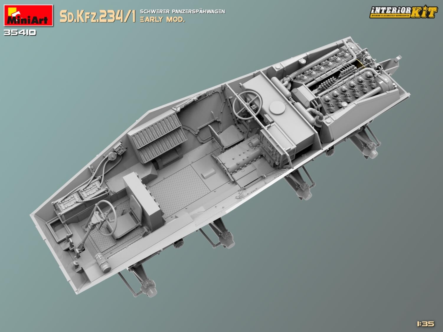 Mini Art 35410 1:35 Sd. Kfz 234/4 Pancerspähwag z Int. - wierna replika, modelarstwo, plastikowy zestaw do montażu, majsterkowanie, hobby, klejenie, zestaw modelarski, montaż, nielakierowany
