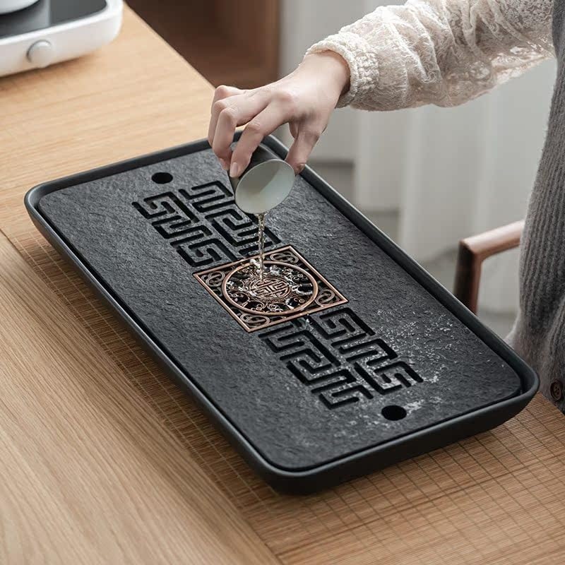 Tea Set Tea Tray Ceramic Dry Tea Tray, Suitable for Office Desktop Water Storage and Drainage Simple Kung Fu Tea Set Tea Tray Chinese Tea Set,A