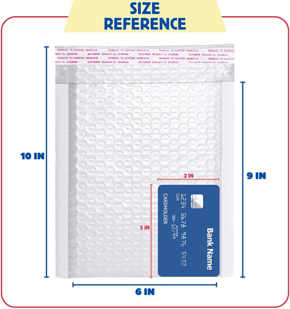 500 Pack 6x9 Inch Poly Bubble Padded Envelope Waterproof Weather Resistant Self-Seal Shipping Envelope Bubble Cushioned Poly Mailer Envelopes (Pearl White, #0-6x9 Inches - 500 Pack)