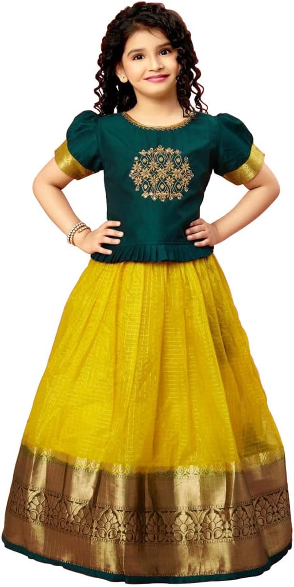 White Button New latest Girl's Tissue checks readymade Lehenga choli for girls dress