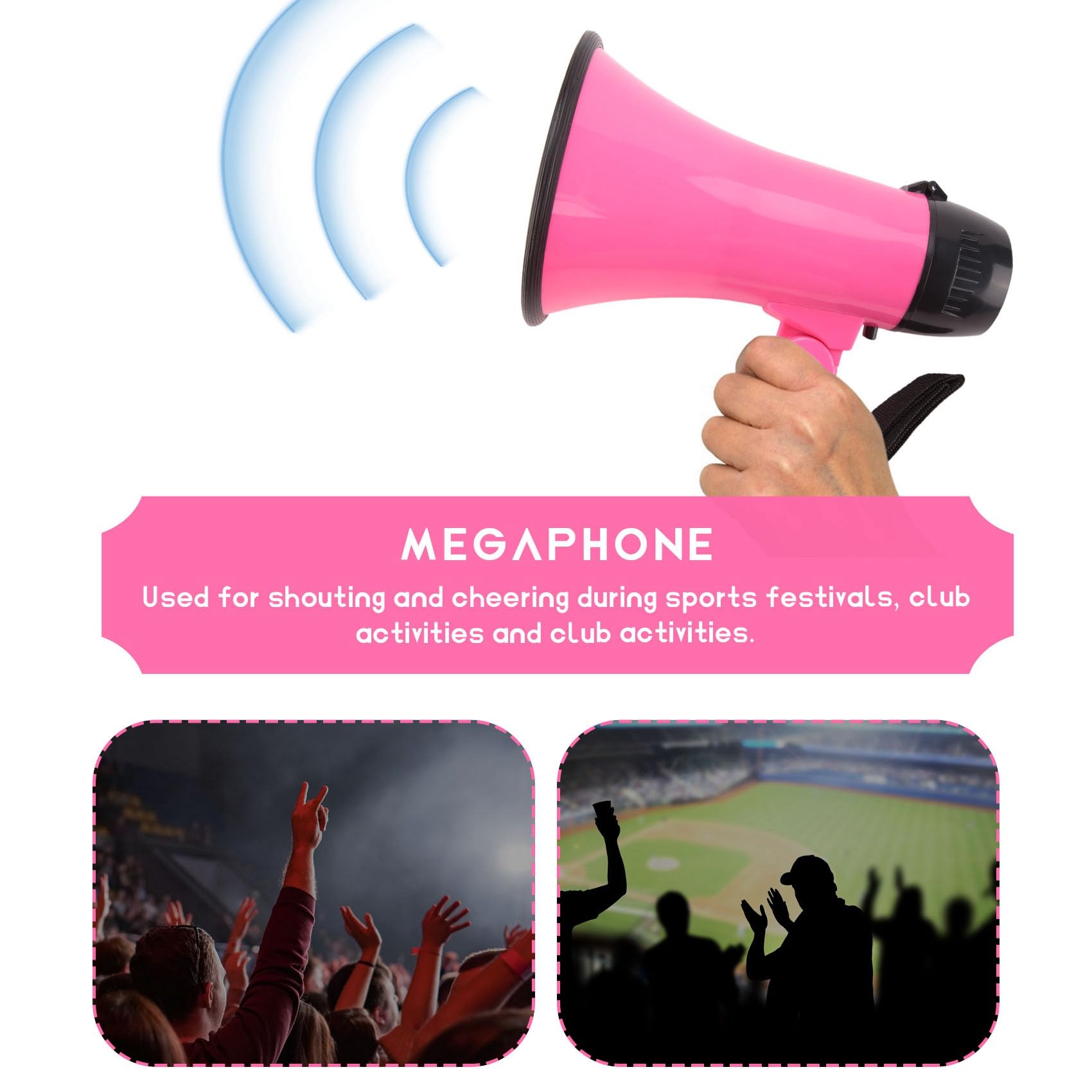 Altavoz Megáfono PA Bullhorn 25W Sirena Grabadora Voz Abrebotellas Rosa