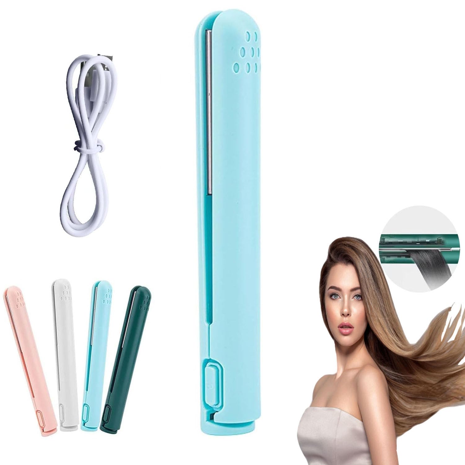 Mini Dual Purpose Curling Iron, Small Curling Iron for Short Hair, 2-in-1 Cordless Curling Wand and Flat Iron, Home Portable USB Crimper Hair Tool Mini Curling Iron Travel Size (Blue)