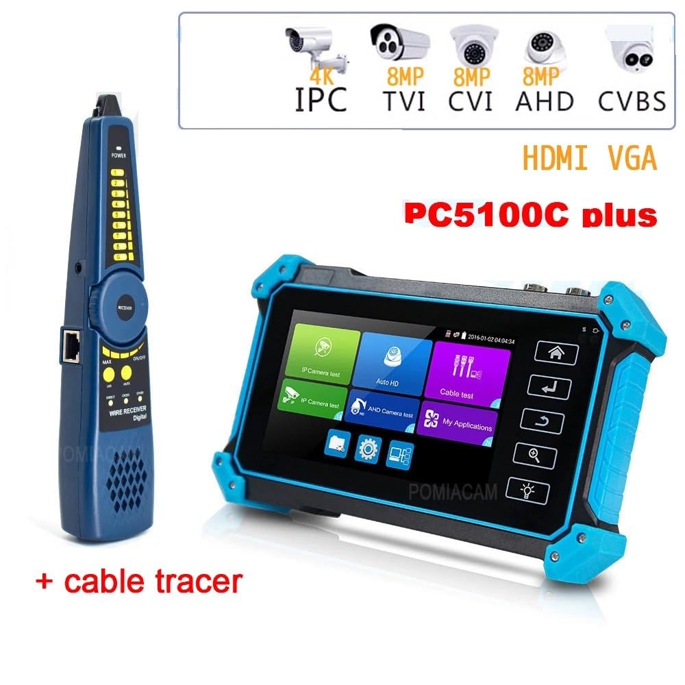 Tester CCTV, Tester CCTV IP Monitor 5 W 1 IPC5100C Plus 4K IP 8MP CVI TVI AHD Analogowe Wejście VGA Z Kablem Tracer POE(IPC5100C plus)