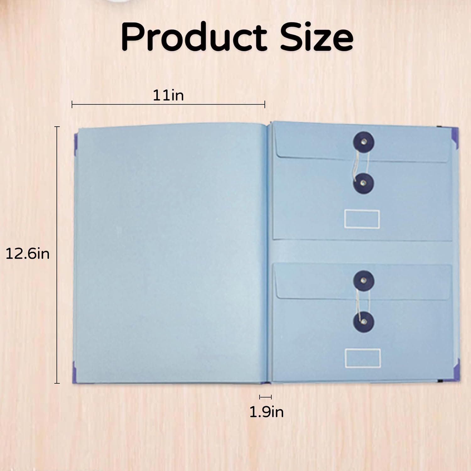 FOTN Large Folio Document Organizer with Envelope Pocket, In Case I Go Missing Binder for Organizing Important Documents (Blue)