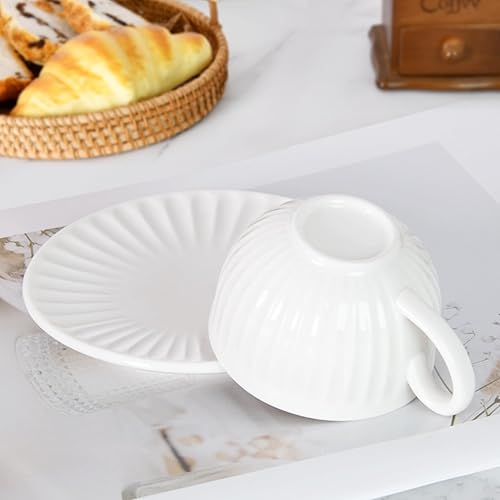 Miniatura 4 de Juego de 2 tazas de café espresso blanco de 2 onzas, tazas de capuchino de cerámica con platillos, juego de té de porcelana duradero y colección