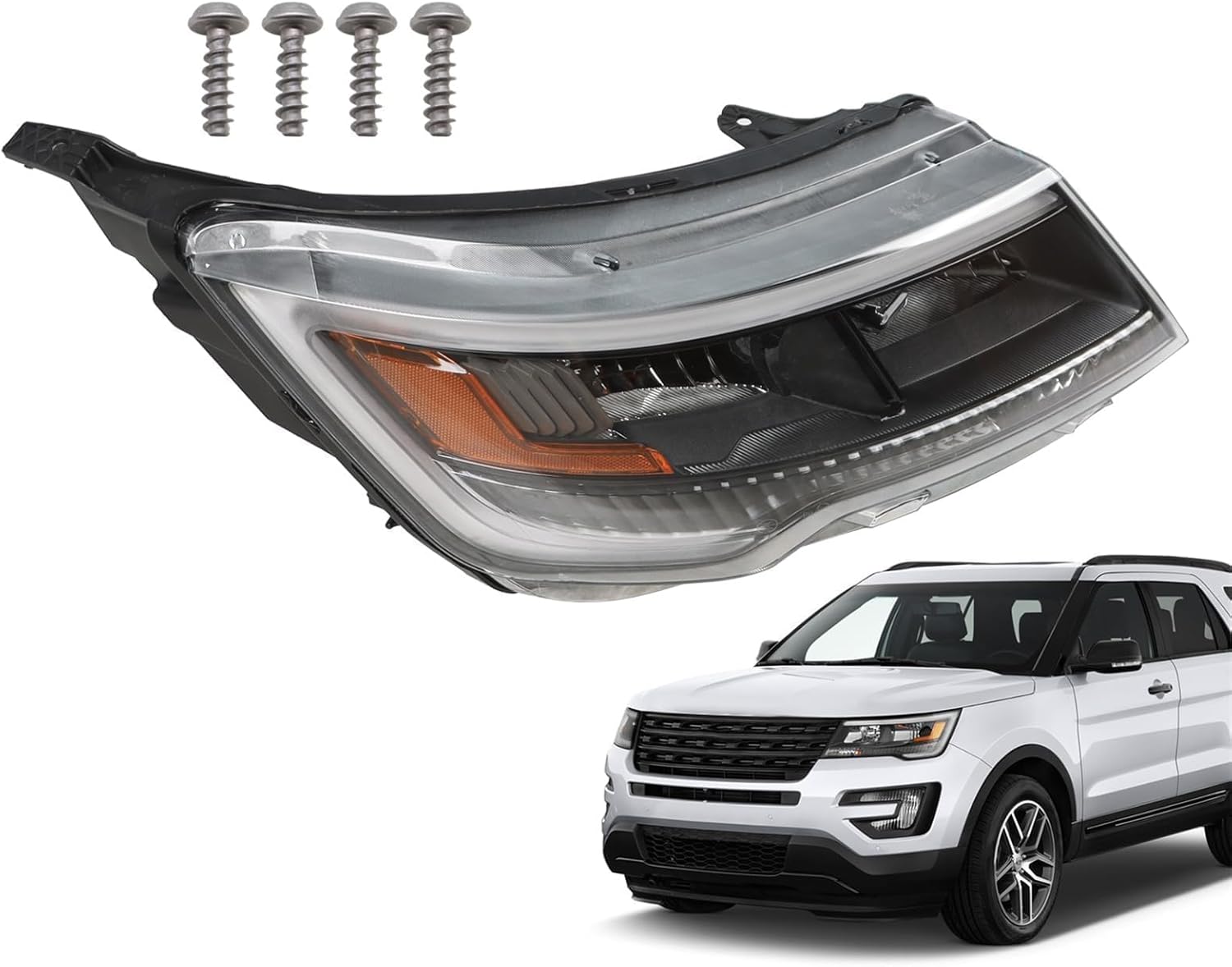 FB5Z13008B Passenger Side Headlight Compatible with 2016-2018 Explorer Limited/XLT/Platinum Black Bezel (Passenger Side)