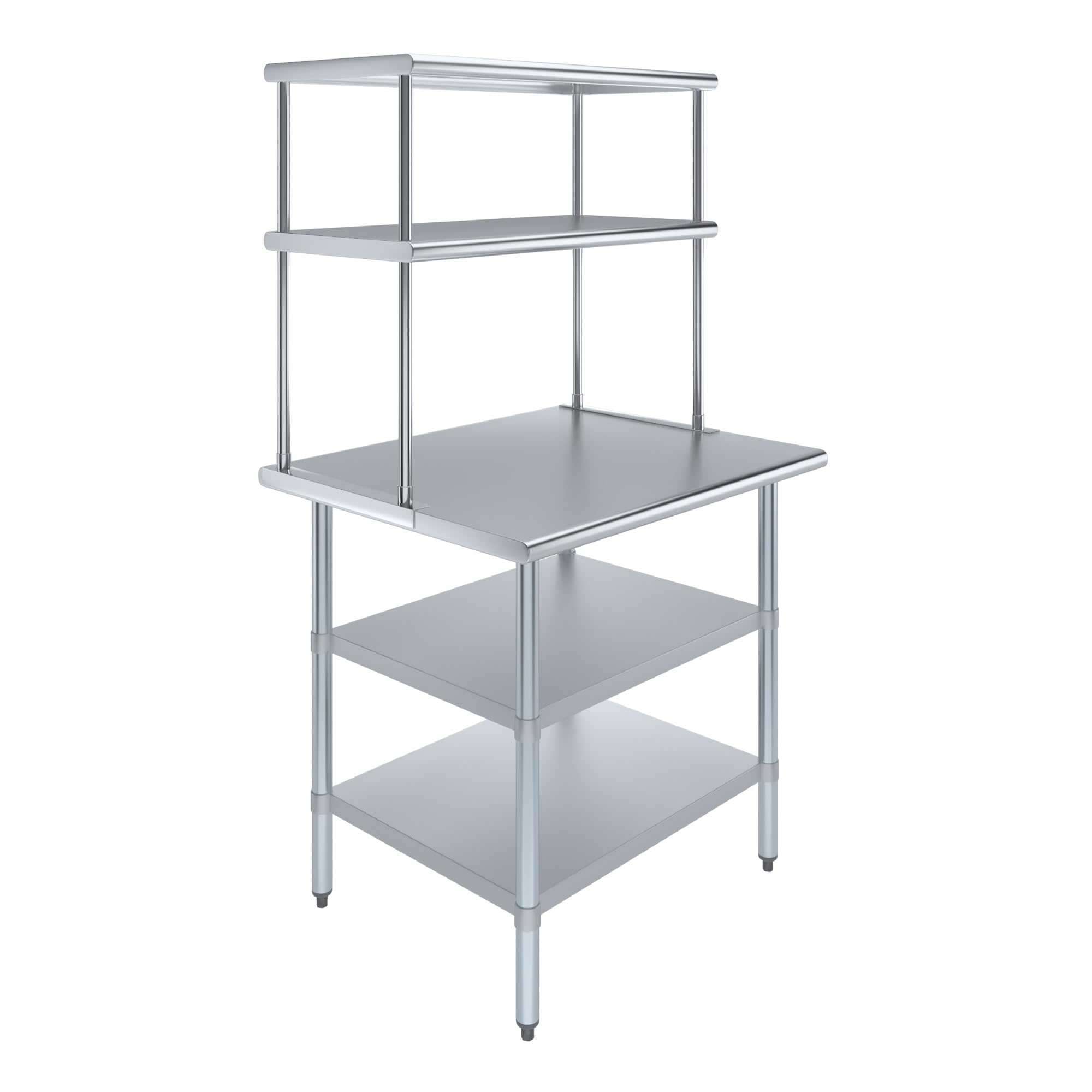 Amgood Stainless Steel Work Table with 2 Shelves | Metal Kitchen Prep Table & Shelving Combo (30" x 36" Table with 2 Shelves + 18" Overshelf)
