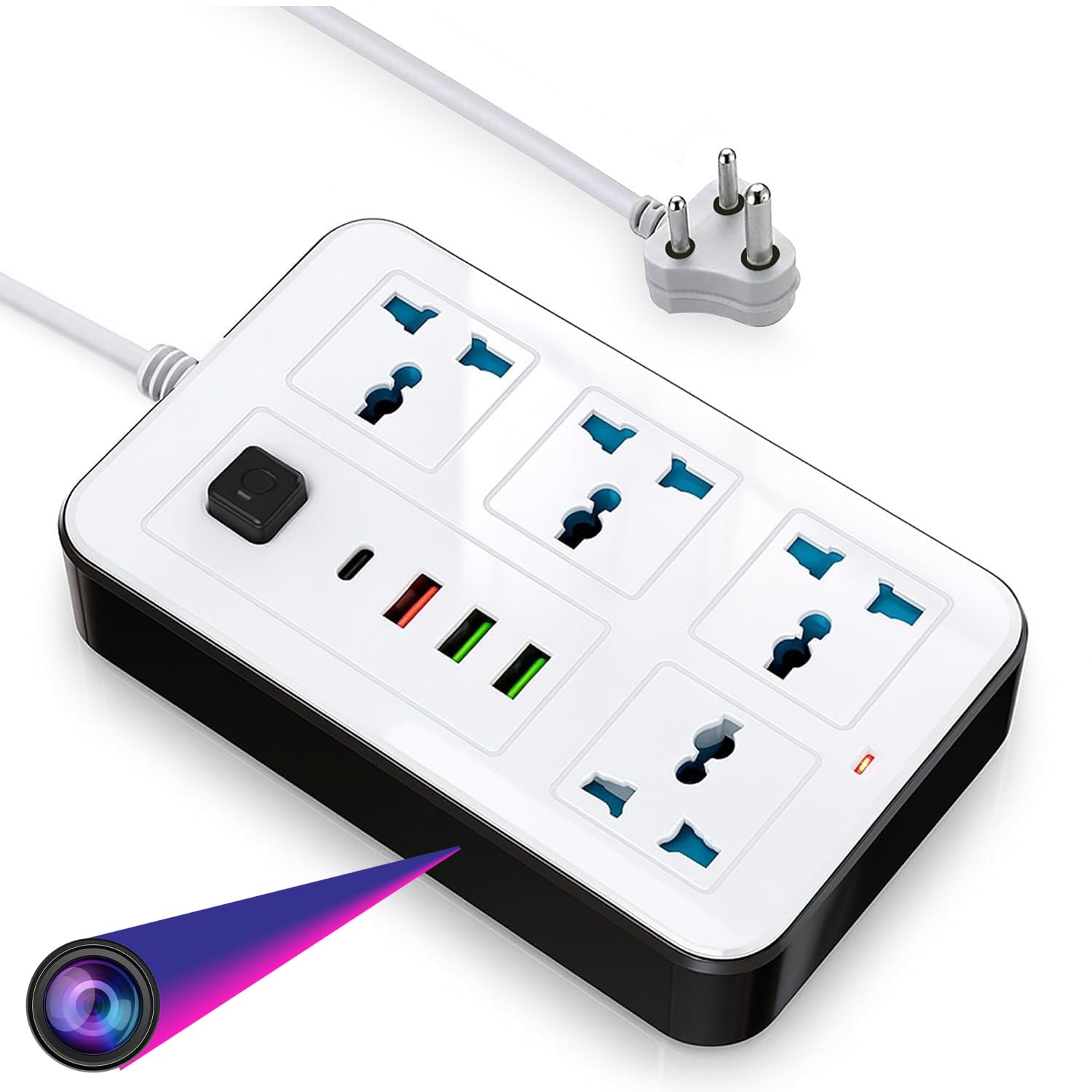 MHMB WiFi Spike Guard Hidden 4K Camera Power Strip - 4 Sockets & 3 USB & C to C Ports Protector with Live View, Motion Alert, 32GB Storage | Discreet Home Office Security-image-7