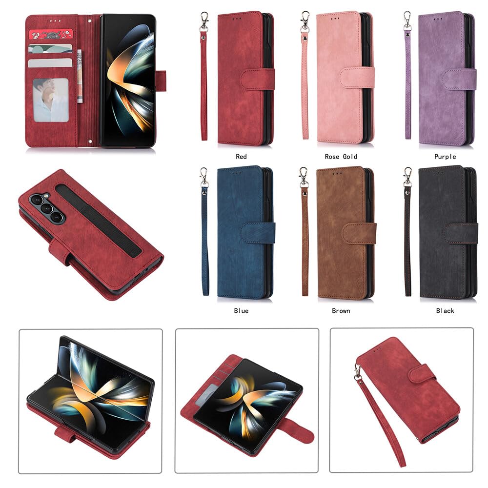 Generic etui kompatybilne z Samsung Galaxy Z Fold 8 Ultra (kolor: niebieski) skórzany portfel na karty z klapką uchwyt na długopis retro etui na tył
