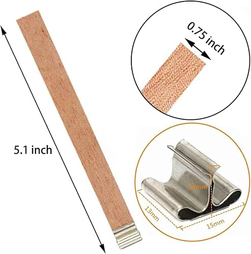 Miniatura 8 de 100 mechas de vela de madera para hacer velas, mechas de madera agrietada de 6 pulgadas, mecha de vela sin humo con clip de base de metal, 50 juegos