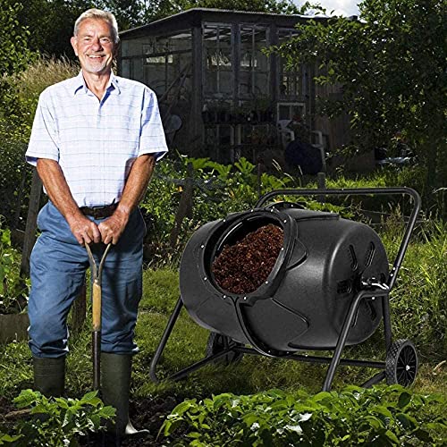 Zqthl 45 Gallon Garden Compost Bin, Compost Tumbler Outdoor Garden Waste Bin Grass Food Trash Fertilizer Barrel, 360°Rotating Composter #TOP4