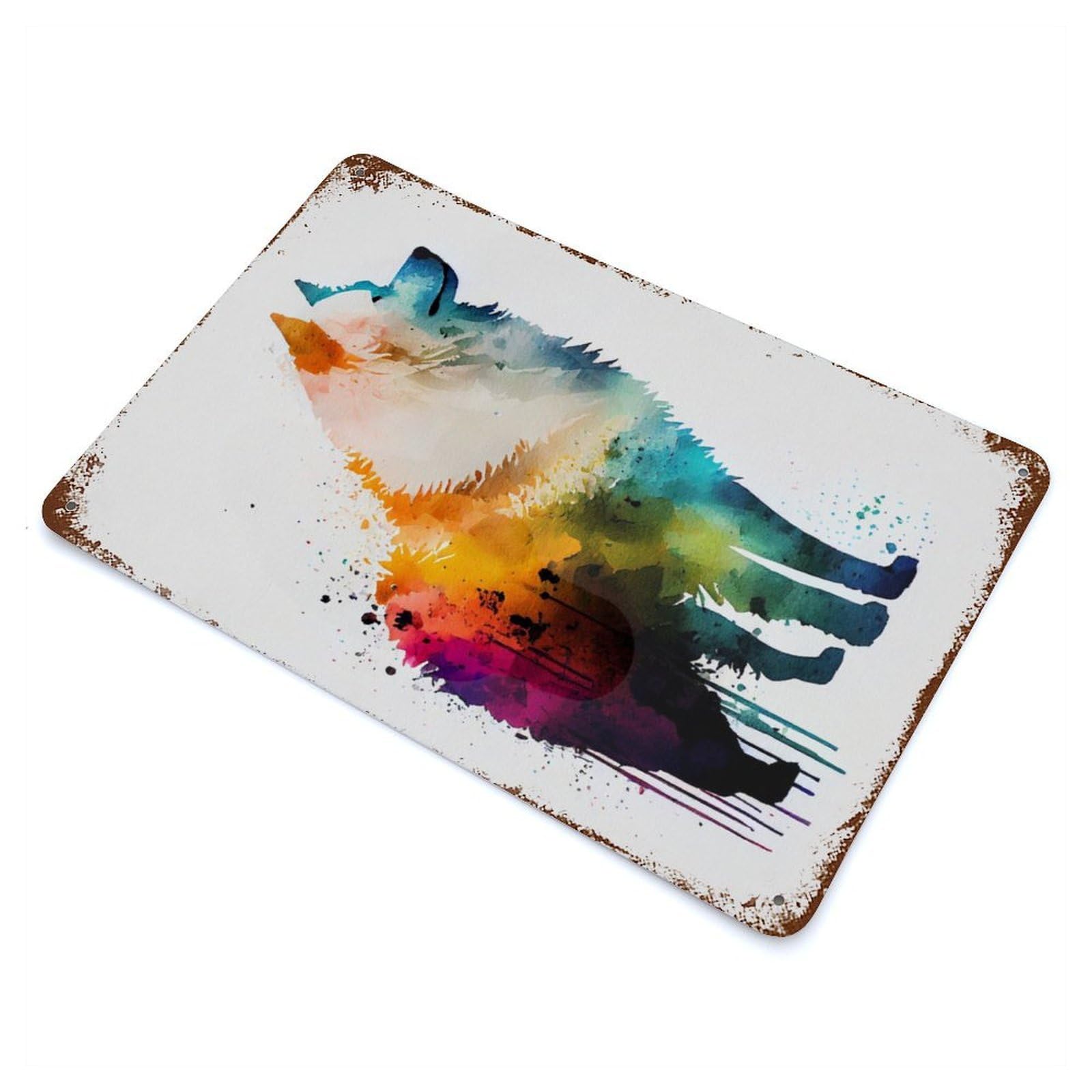 Samoyed Rainbow Rusty Metal Tin Sign 11.8"x7.9", for Basement, Hobby Room And Garage Decor, Retro Wall Decor
