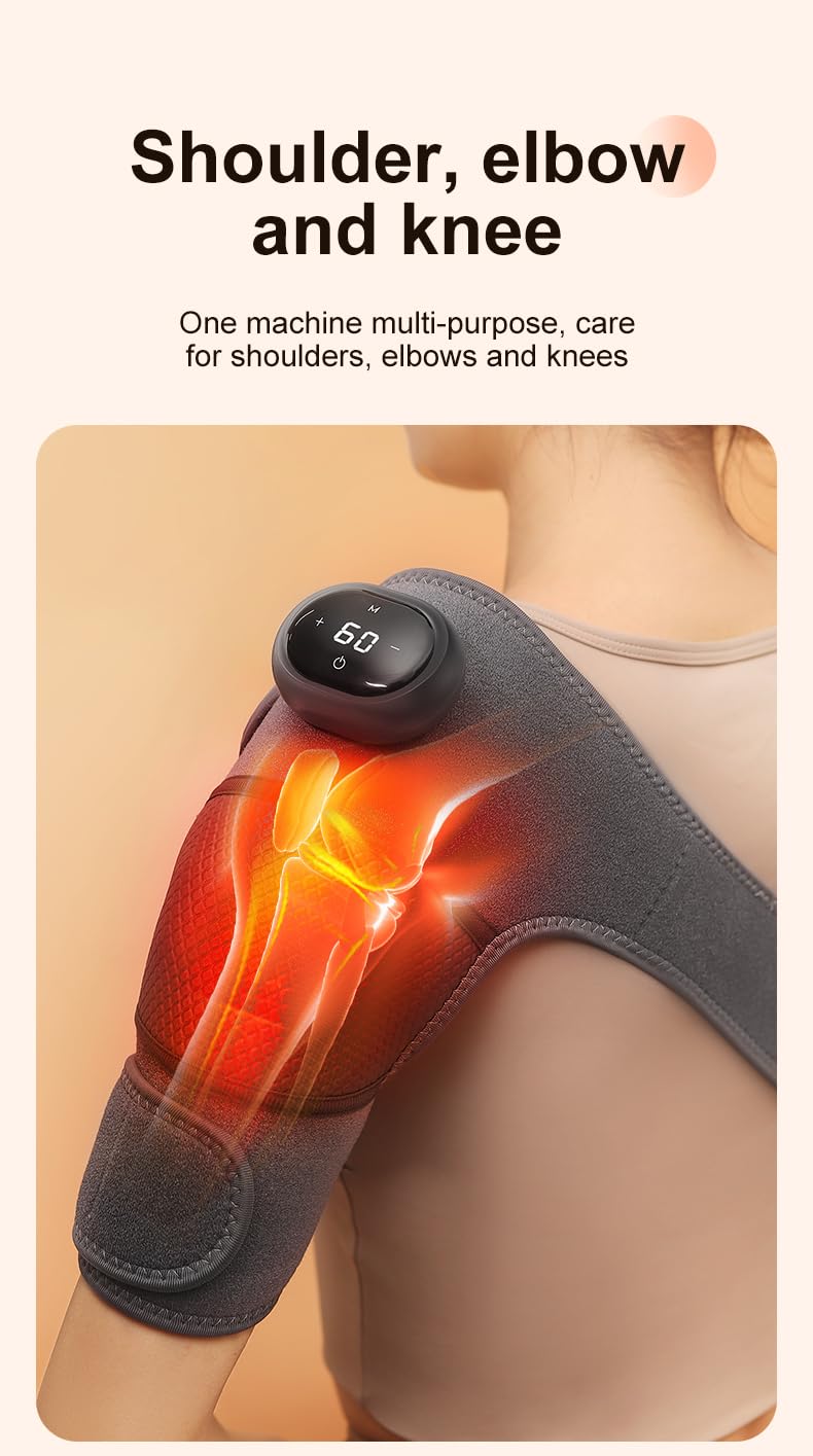 Star Work Heated Knee Massager Shoulder Heating Pads Elbow Brace 3 in 1 with Vibration, Cordless Rechargeable Heating Knee Warmers Wrap for Shoulder Elbow Knee Stress Relief (2 Pcs Pack)