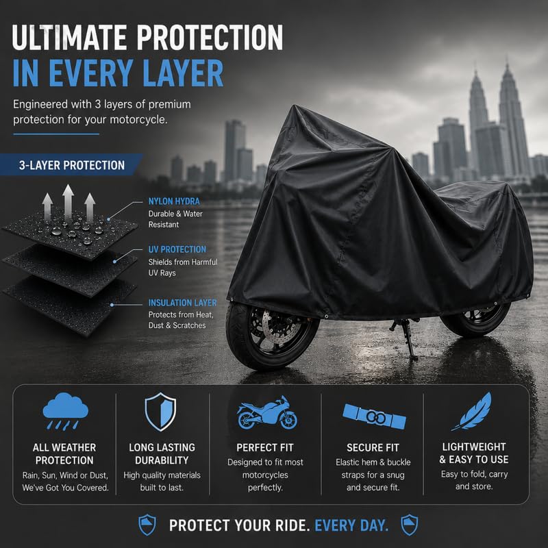 Image of Waterproof Bike Cover Compatible for Royal Enfield Meteor 350 | Dustproof & UV Protection Two Wheeler Body Cover for Outdoor & Indoor (Black)