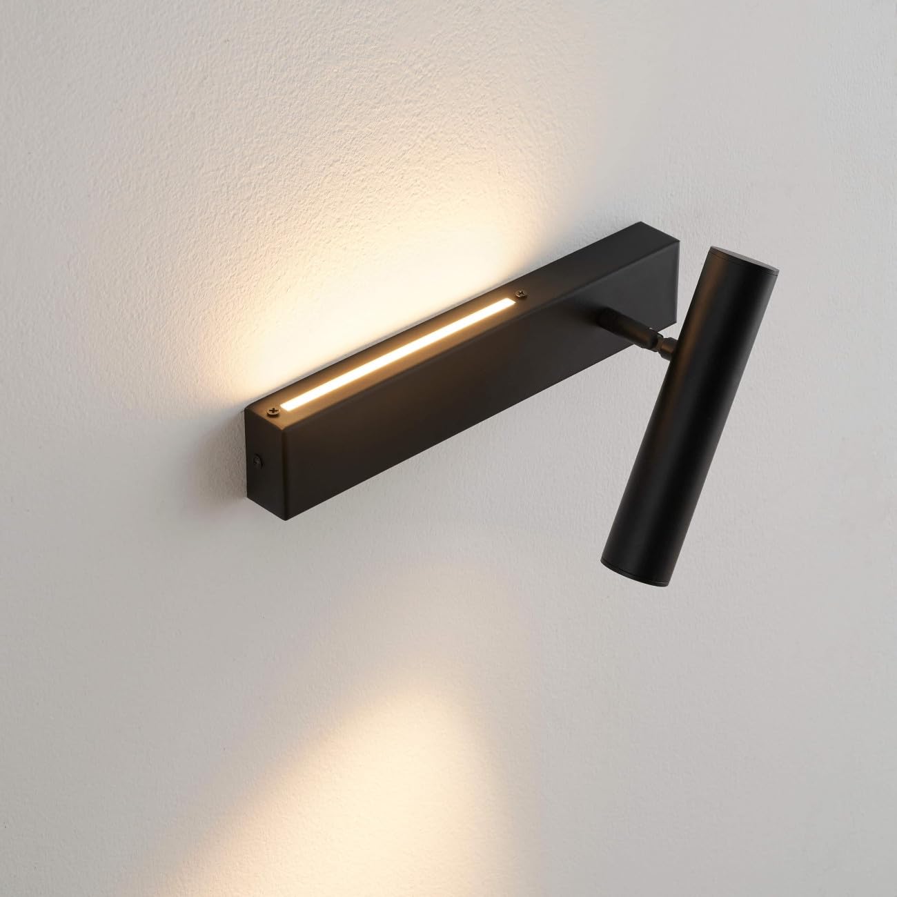 KOSILUM - Lampada da parete nera per testiera del letto, lettura destra, luce bianca calda, illuminazione per soggiorno, camera da letto, cucina, corridoio, 1211 lm, LED integrato, IP20
