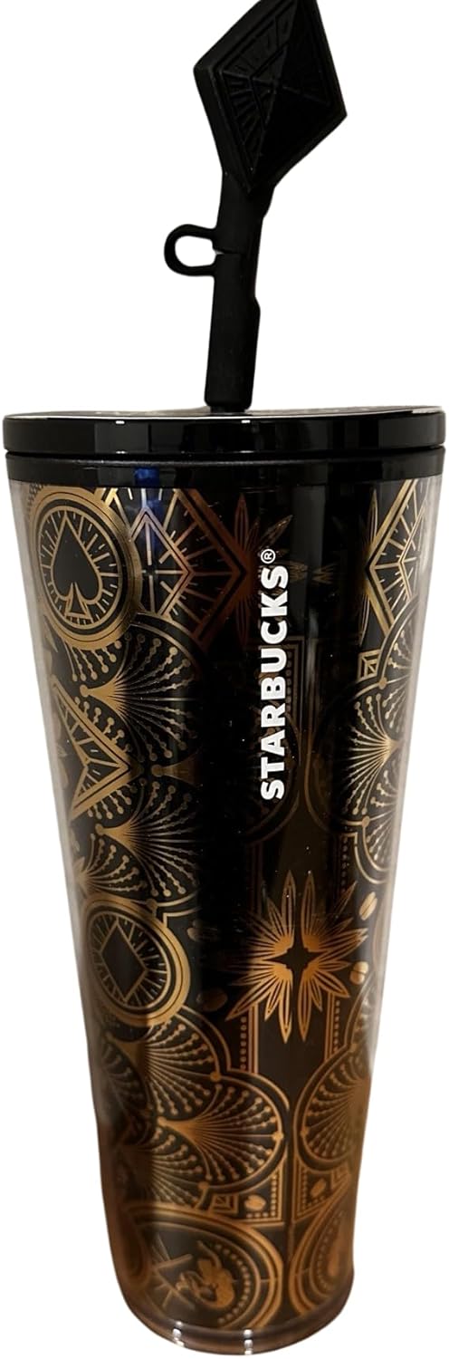 Starbucks Las Vegas Collection Black and Gold Venti acrylic tumbler 24oz with Black Diamond Topper
