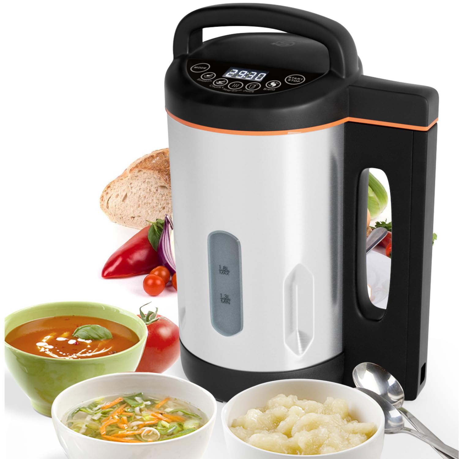 Suppenbereiter 1000W Edelstahl 1,8L Soup Maker mit Kochfunktion 4 Automatikprogramme Timer