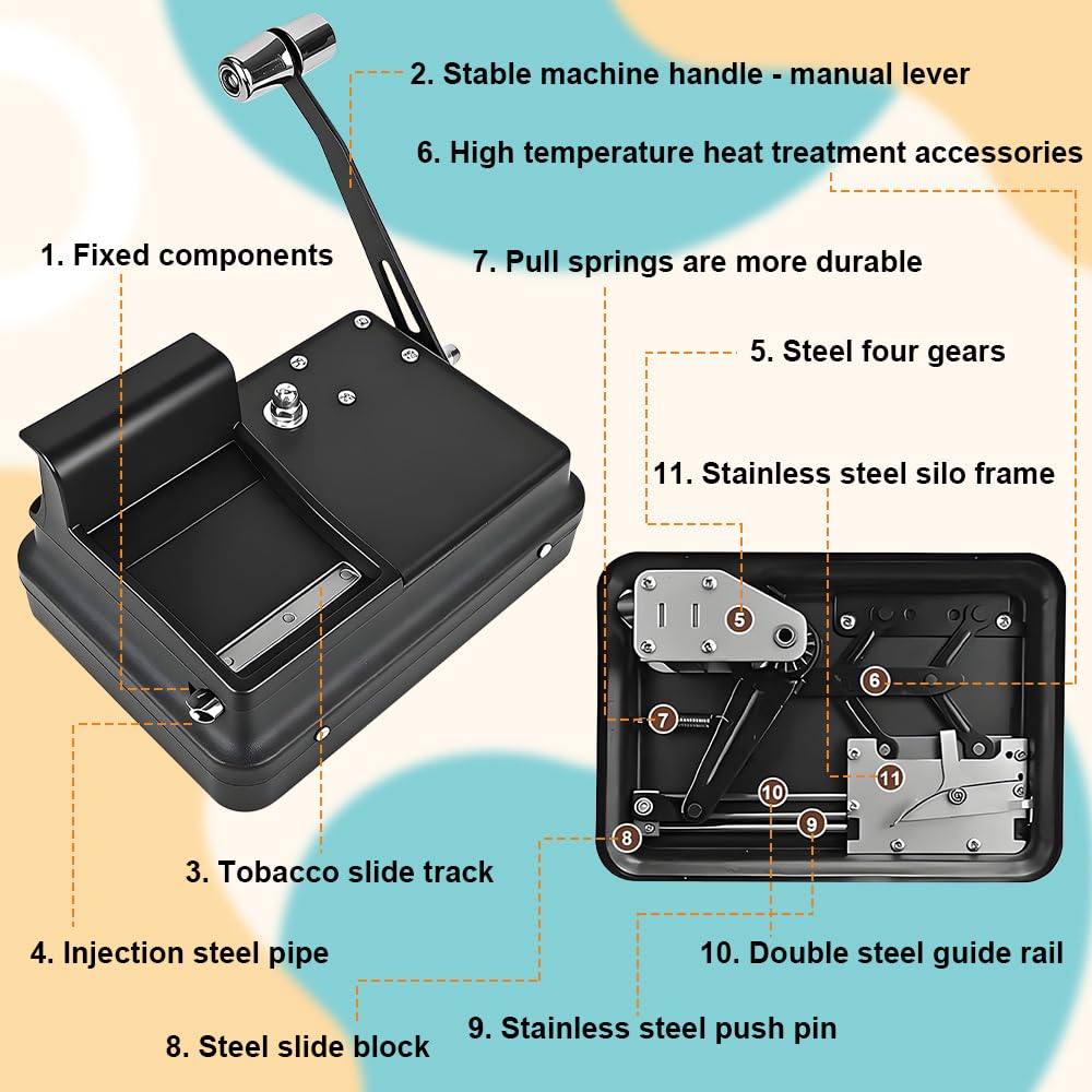 Rouleuse à Cigarette Portable, 8 mm Machine à Tuber Manuelle, Durable et Compacte, Machine à Bourrer avec Boîte de Rangement pour Accessoires, Idéal Comme Cadeau pour Homme