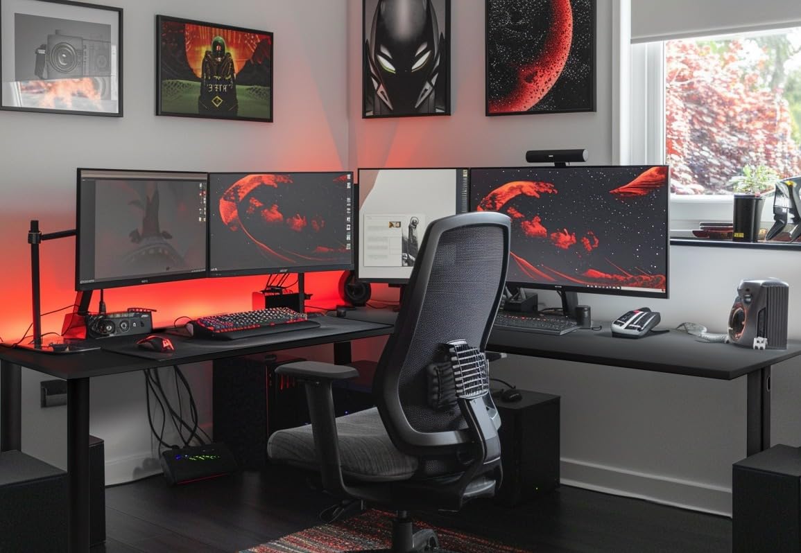 V2 LED Gaming Eckschreibtisch, 197 x 132 cm, L-förmiger RGB-Spieltisch, USB-HUB, Kabelmanagement, L-förmiger Computertisch (Links, Schwarz)