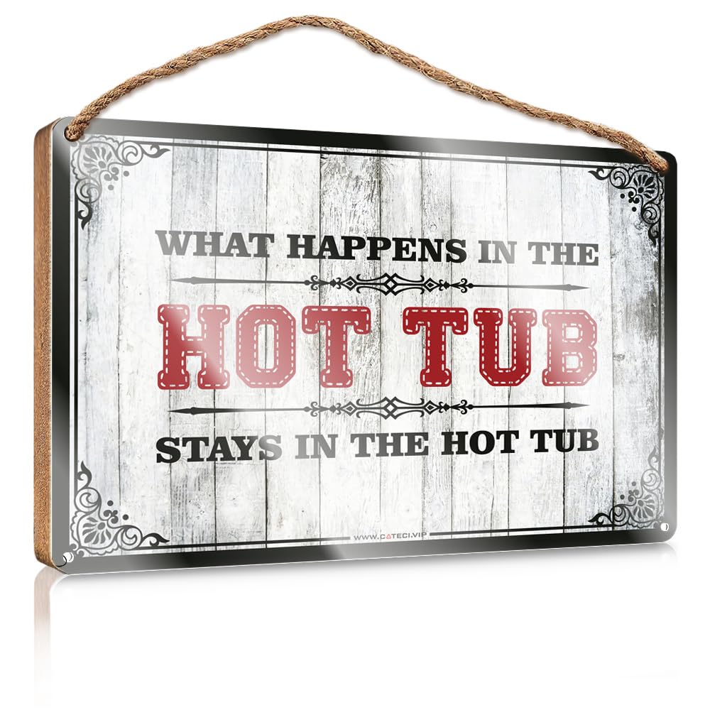 MAHQPZXSF Love Signs For Home Decor Wall What Happens In The Hot Tub Stays In The Wooden Sign Bathroom Decor Wall Art Funny Coffee Bar Decor(15X28CM)