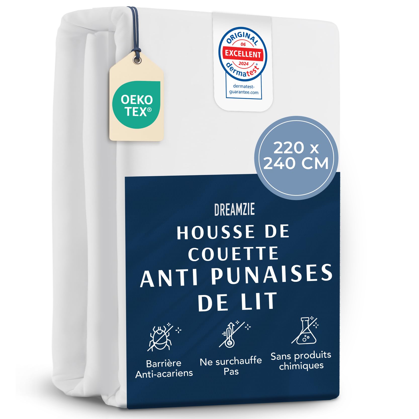 Housse de couette anti-acariens Dreamzie textile haute performance 220x240