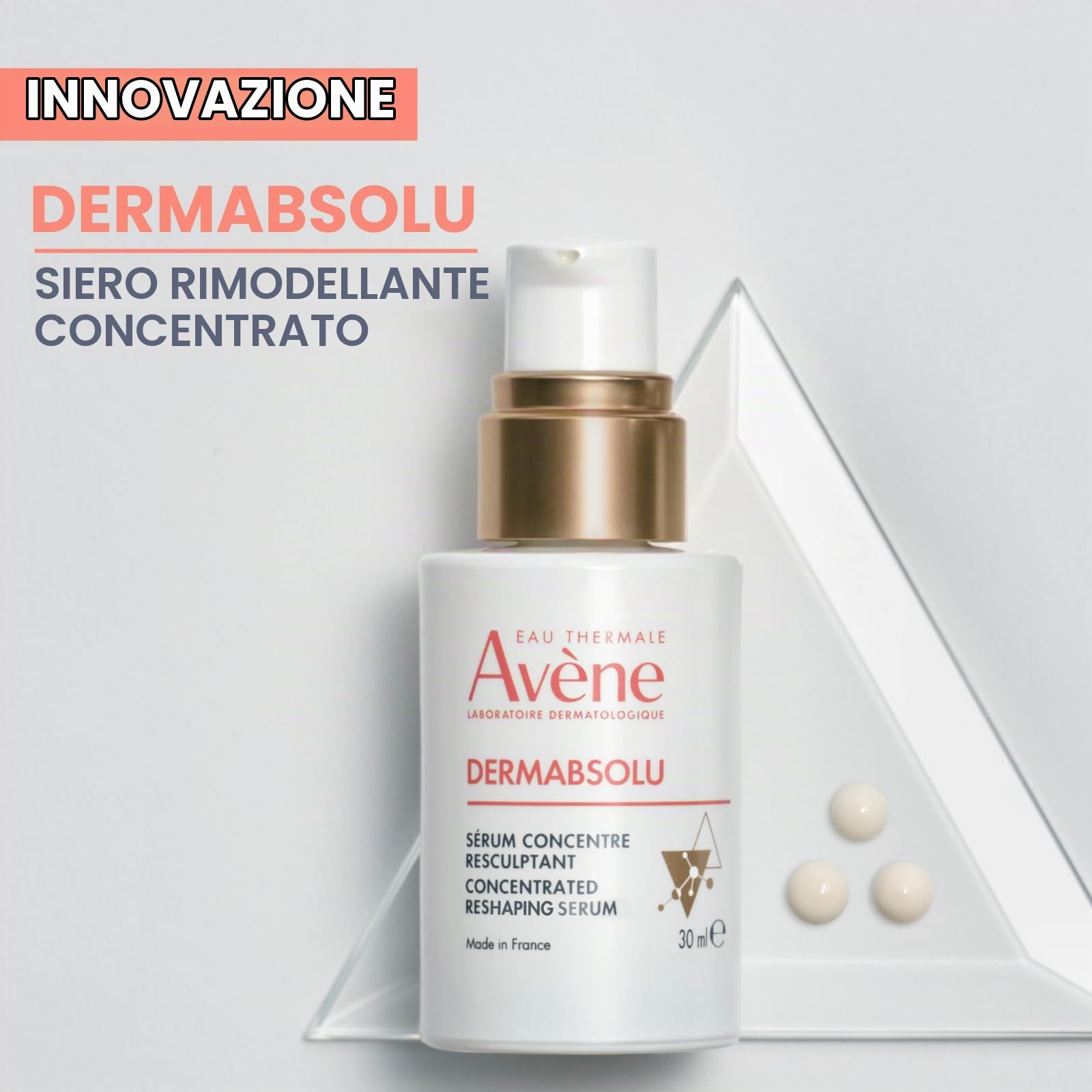 AVÈNE DERMABSOLU - Siero Concentrato Rimodellante Antietà Viso - 30 ml | Con Bakuchiol, Pro-ceramidi, Polifenoli di Vaniglia, Acqua termale Avène - Ridensifica - Texture siero in olio