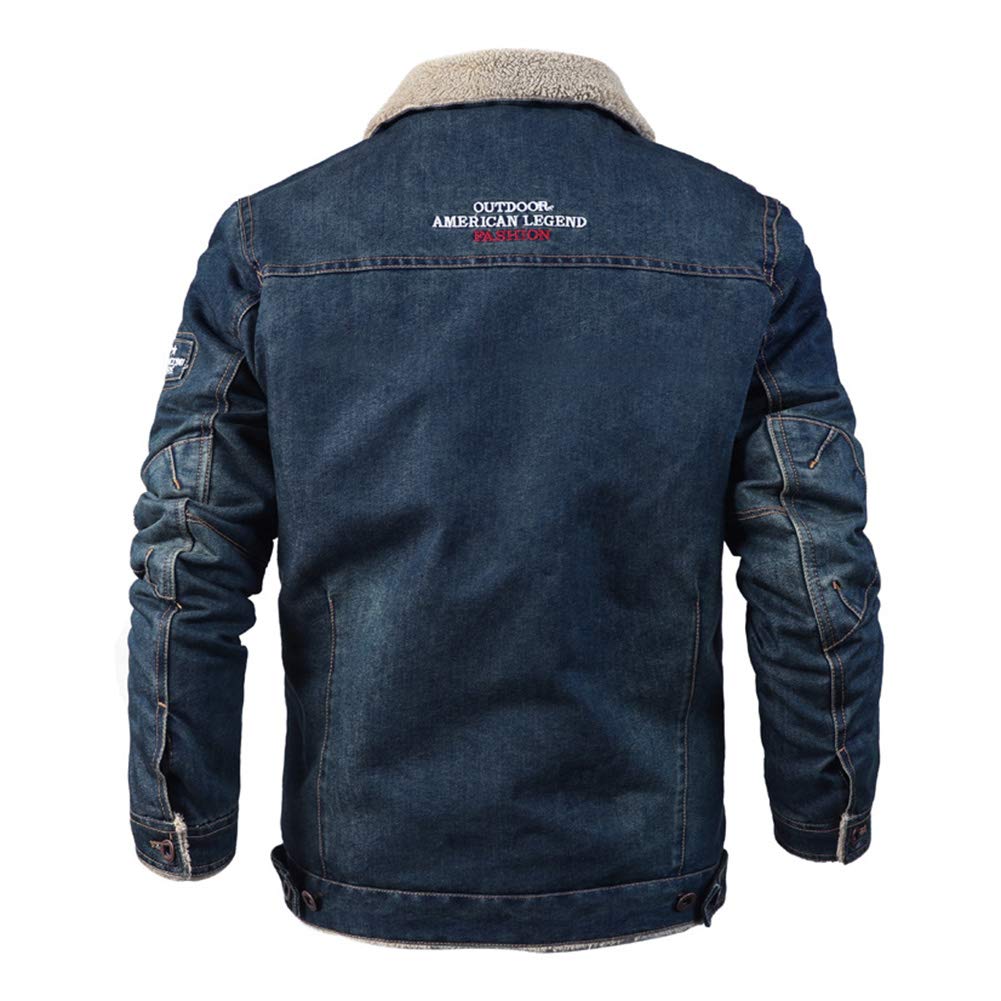 GUOCU Jeansjacke Herren Winter Denim Jacket Gefütterte Jeans Jacke mit Fell Mantel Warme Winterjacke mit Stehkragen