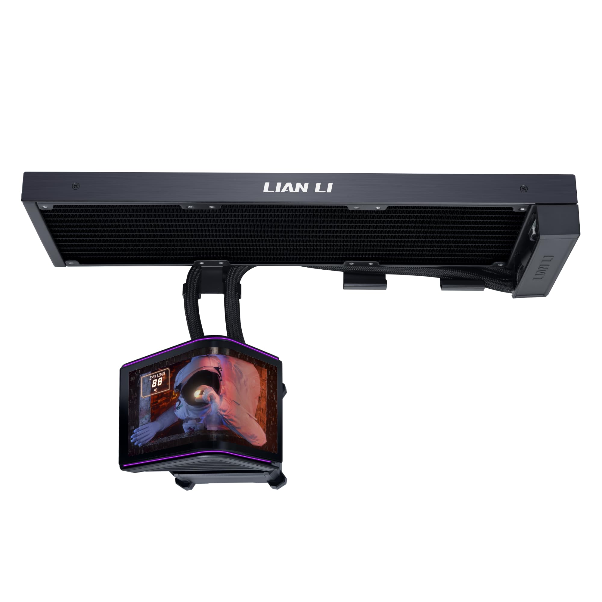 Lian Li Hydroshift II OLED Curvo 360 Liquid CPU Cooler – Flessibile Slide-Tube Clamp Coolant Pathway – Schermo 2K regolabile da 6,6 pollici – Effetti di animazione 3D – LGA 1851/1700, AMD AM5/4 – Nero