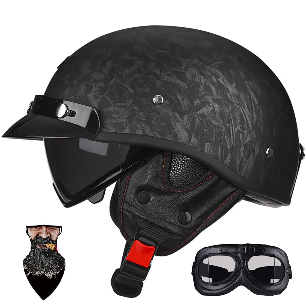 German Style Open Face Motorcycle Half Helmet ECE 22.06 Certified - Built-in Retractable Visor Detachable Peak for Adult Men/Women - Cruiser, Chopper, Scooter Motorbike Helmets